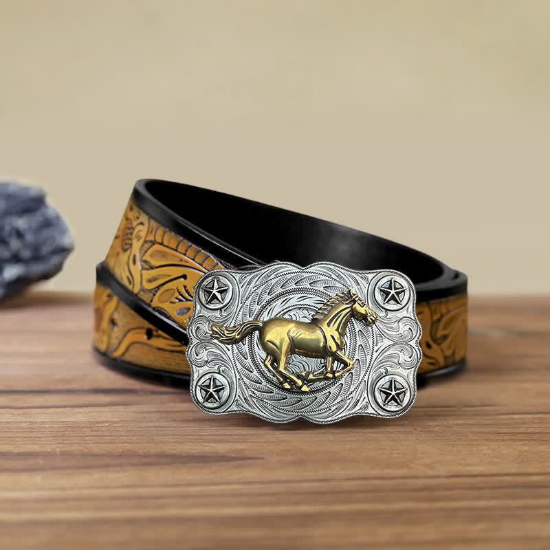 Men's DIY Western Wild Horse Buckle Leather Belt - Image 18