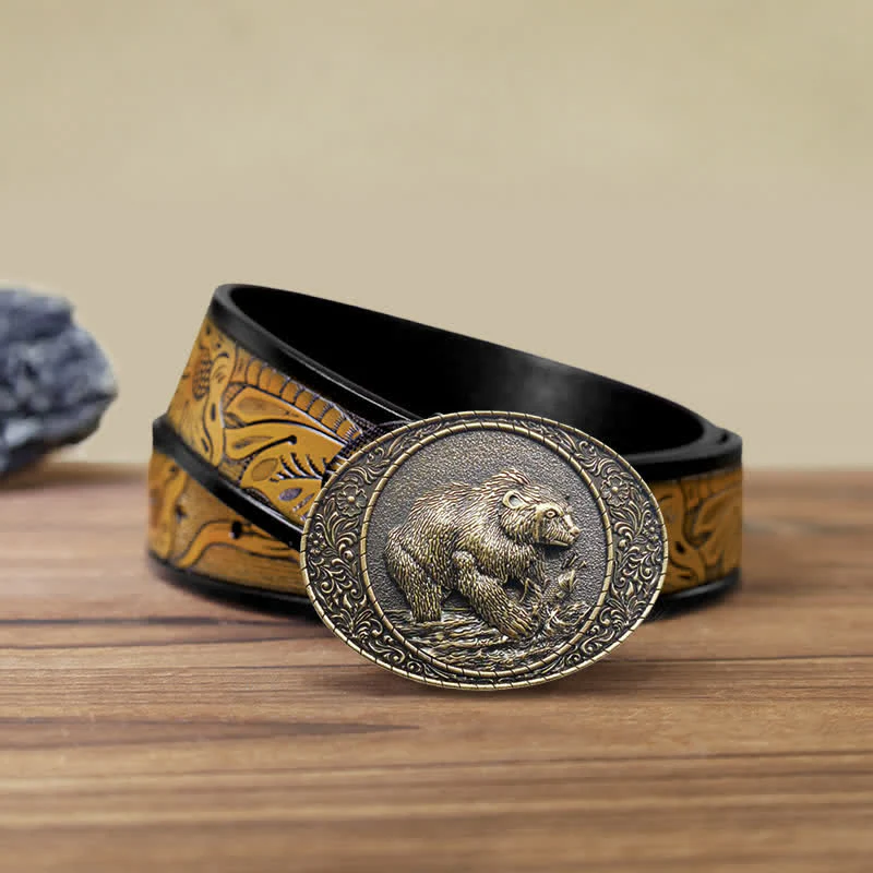 Men's DIY Wild Animal Bear Bull Buckle Leather Belt - Image 10