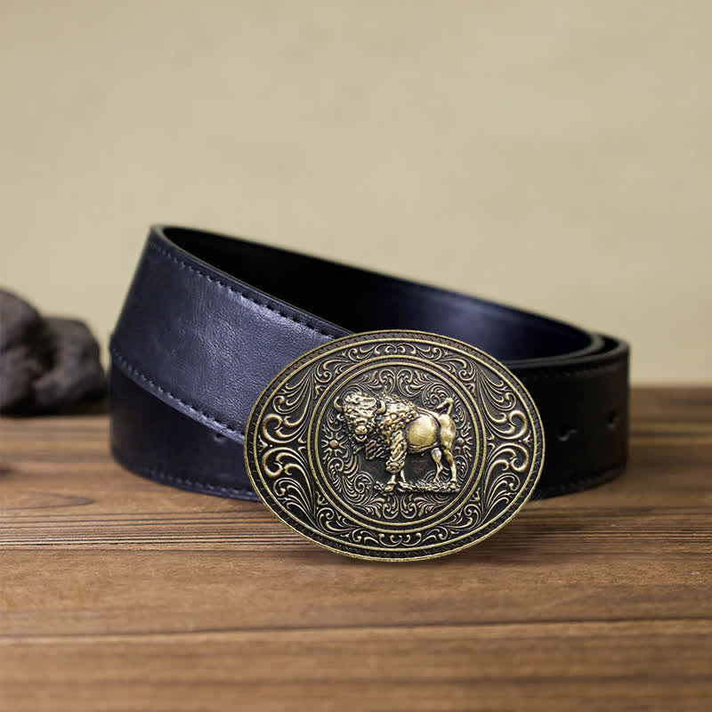 Men's DIY Wild Animal Bear Bull Buckle Leather Belt - Image 14
