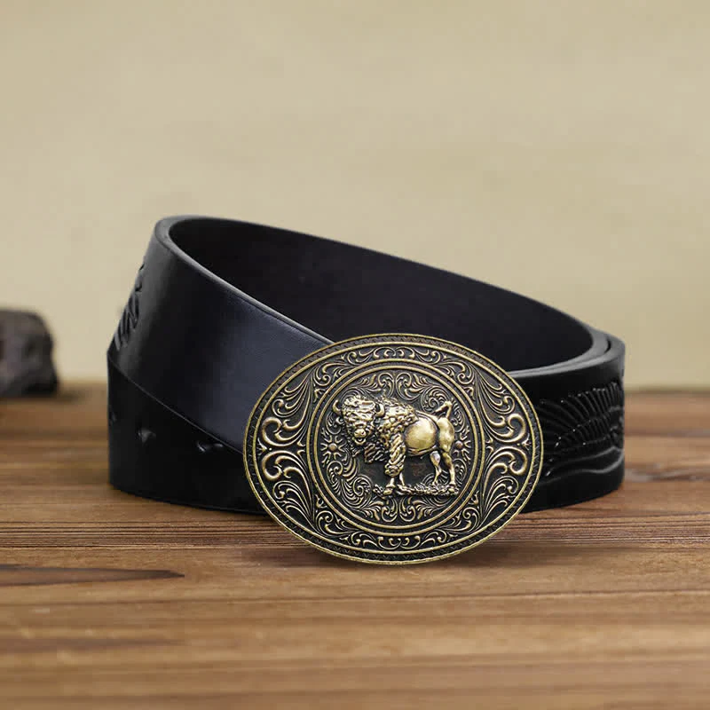 Men's DIY Wild Animal Bear Bull Buckle Leather Belt - Image 15