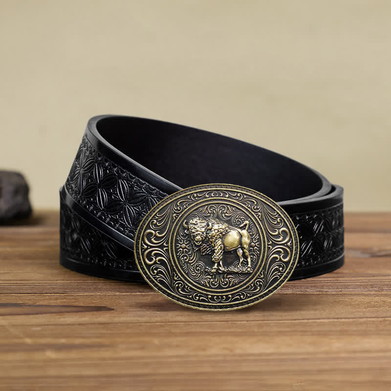 Men's DIY Wild Animal Bear Bull Buckle Leather Belt - Image 16