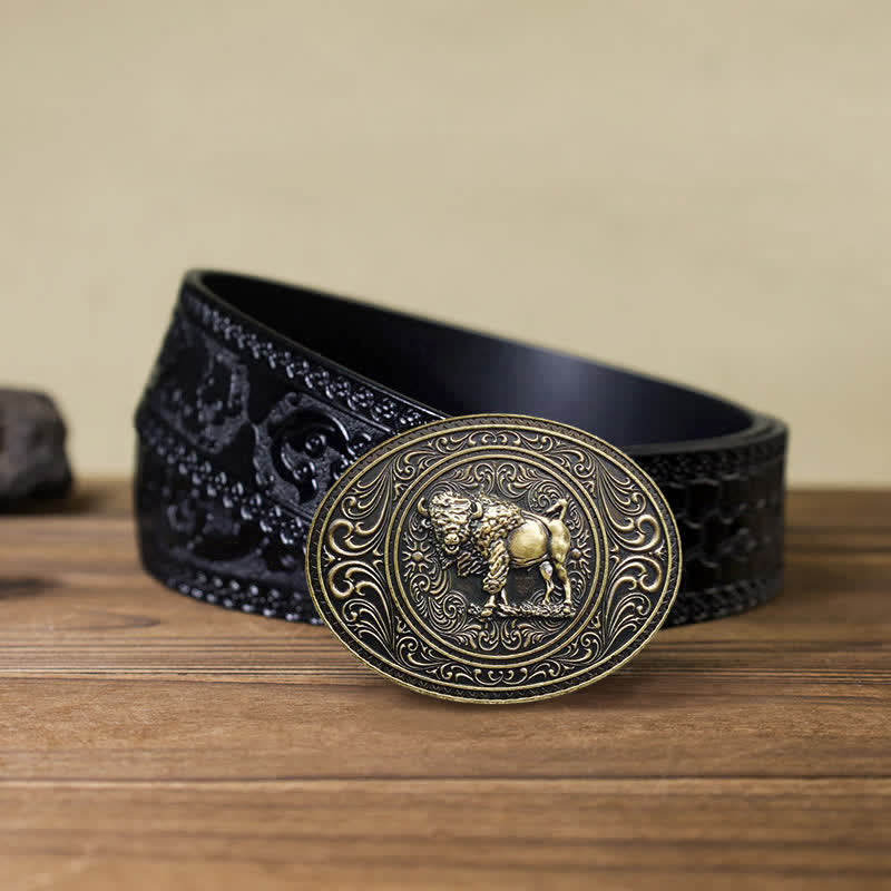 Men's DIY Wild Animal Bear Bull Buckle Leather Belt - Image 17