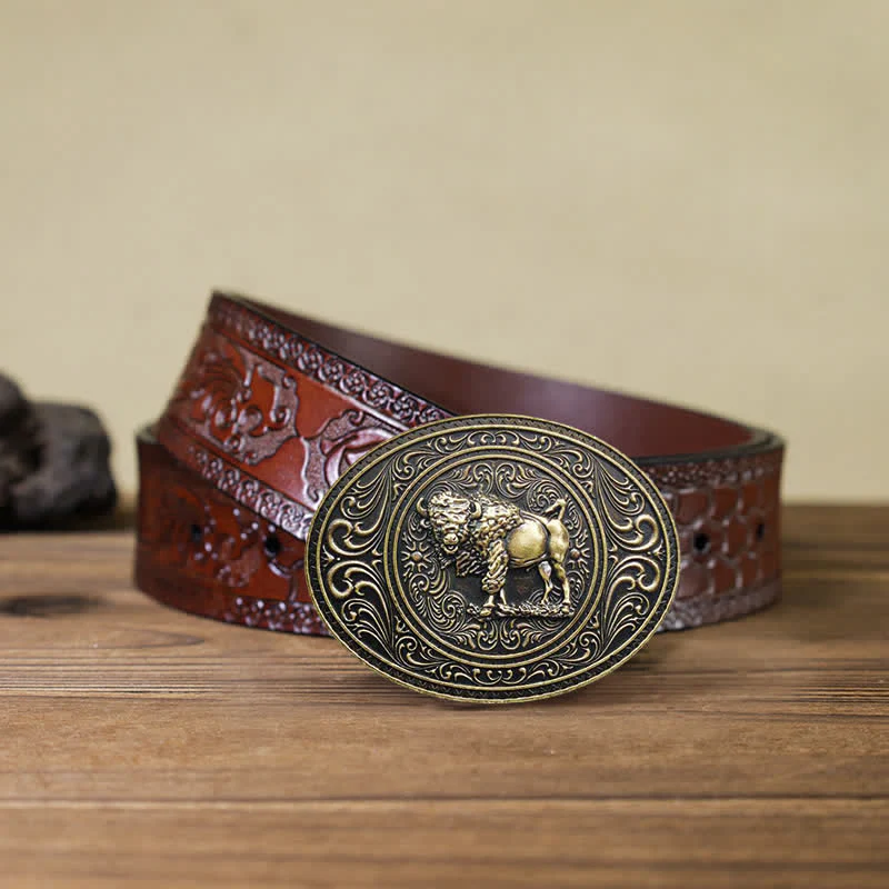 Men's DIY Wild Animal Bear Bull Buckle Leather Belt - Image 18