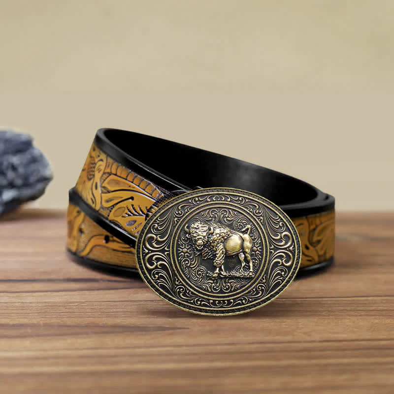Men's DIY Wild Animal Bear Bull Buckle Leather Belt - Image 19