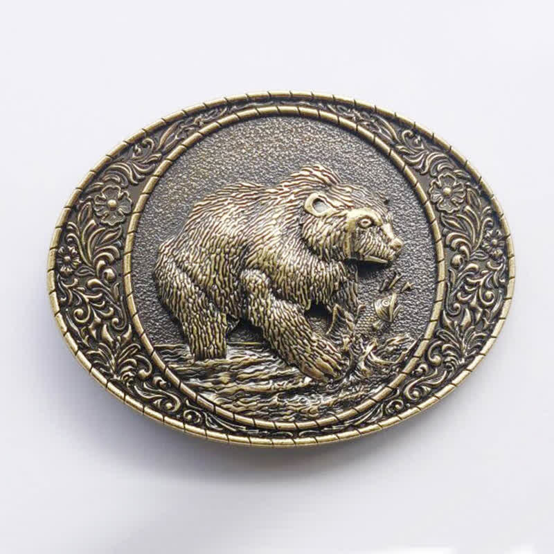 Men's DIY Wild Animal Bear Bull Buckle Leather Belt - Image 3