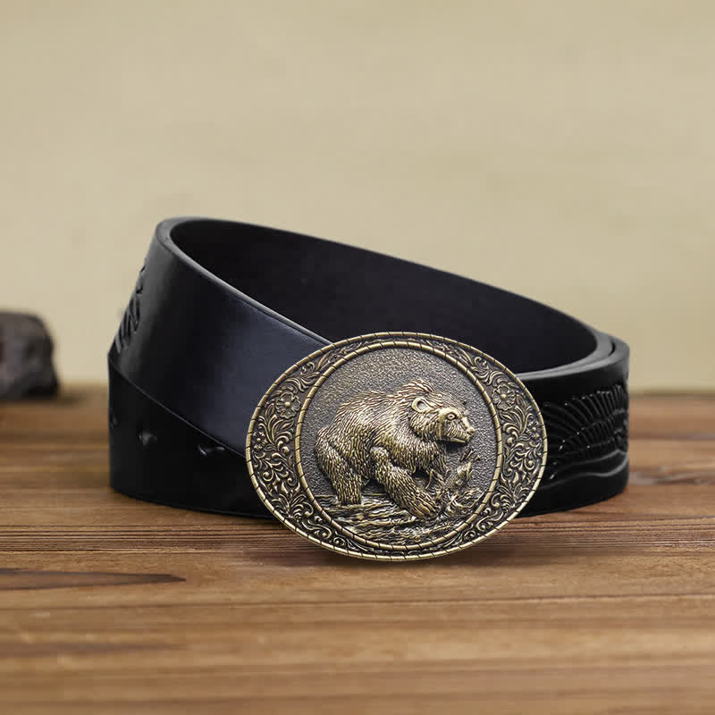 Men's DIY Wild Animal Bear Bull Buckle Leather Belt - Image 6