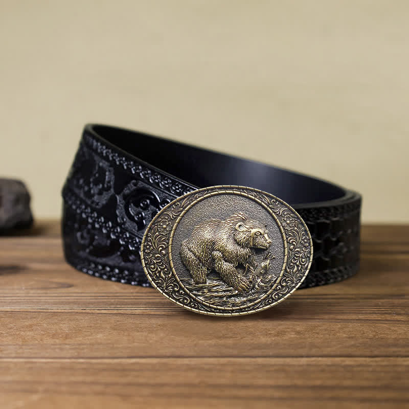 Men's DIY Wild Animal Bear Bull Buckle Leather Belt - Image 8