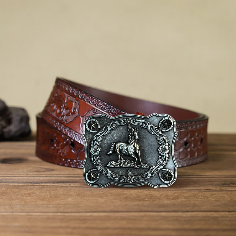 Men's DIY Wild Running Horse Buckle Leather Belt - Image 13
