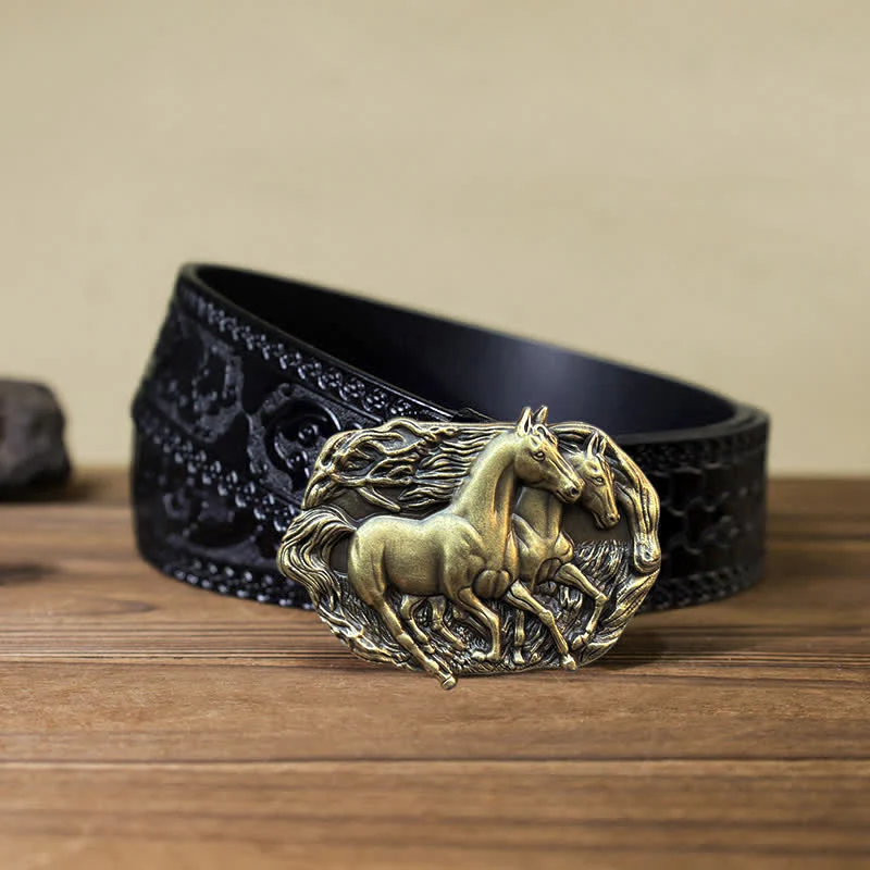 Men's DIY Wild Running Horses Buckle Leather Belt - Image 15