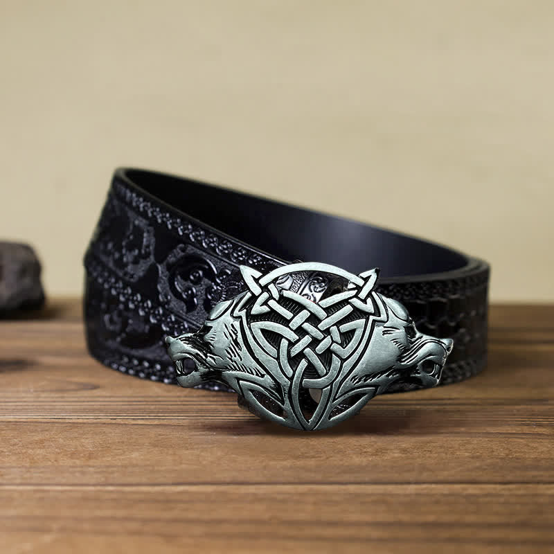 Men's DIY Wolf Head Celtic Knot Buckle Leather Belt - Image 7