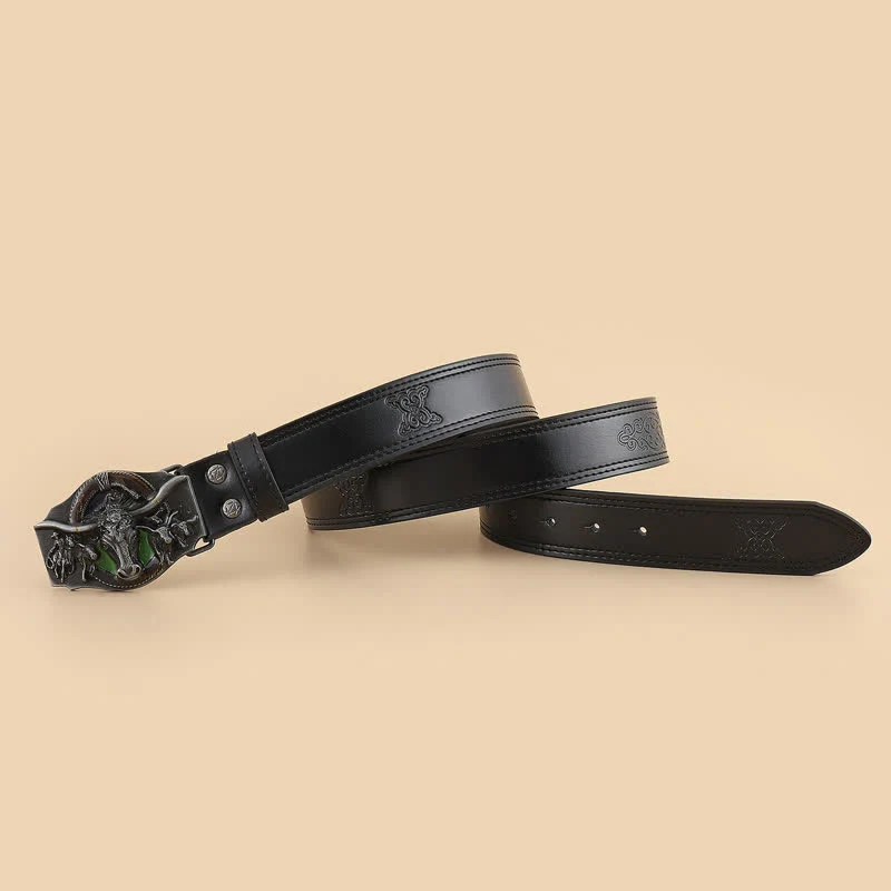 Men's Domineering Bull Head Black Leather Belt - Image 3