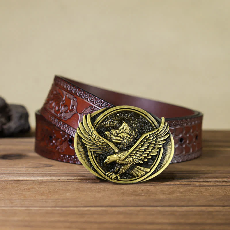 Men's DIY Domineering Flying Eagle Buckle Leather Belt - Image 21