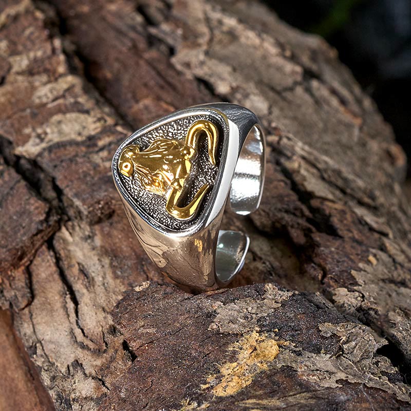 Men's Domineering Rock Bull Horse Totem Opening Adjustable Ring - Image 4