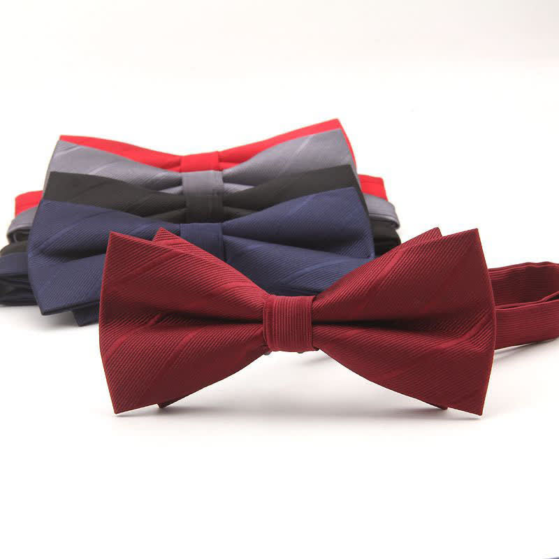 Men's Double-layer Plain Striped Bow Tie - Image 3