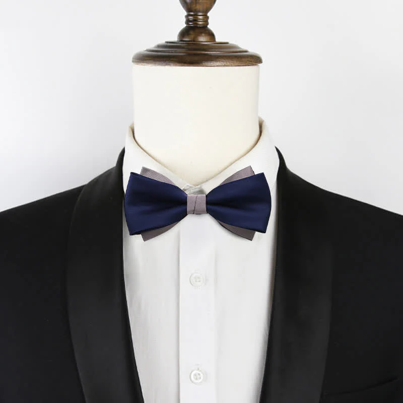 Men's Double-Layers Color Clash Bow Tie - Image 11