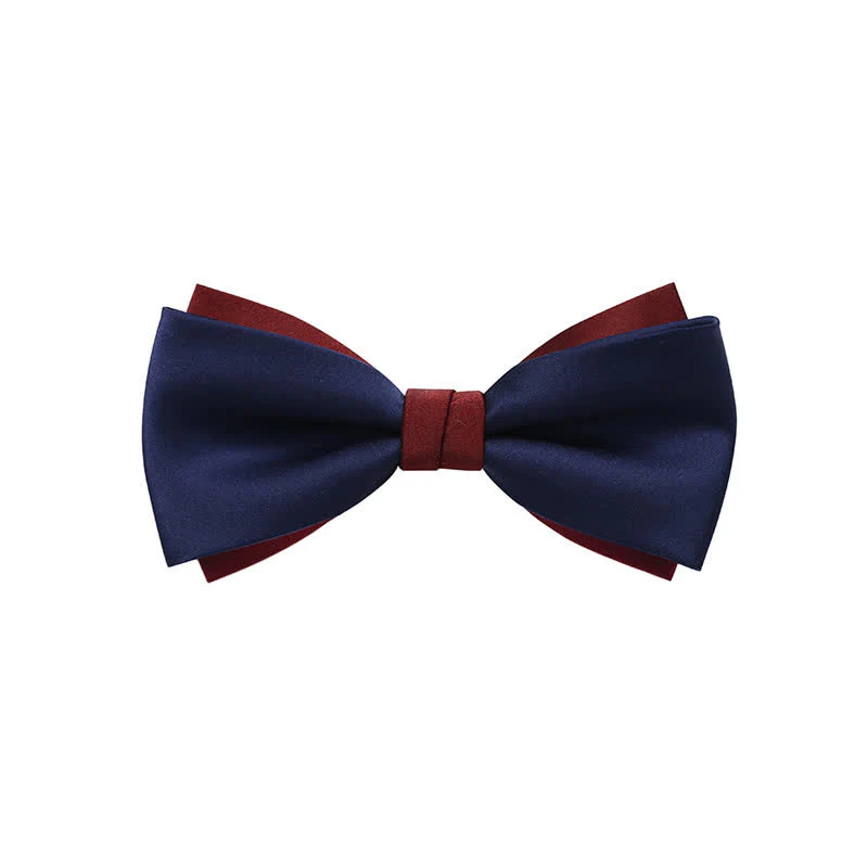 Men's Double-Layers Color Clash Bow Tie - Image 5