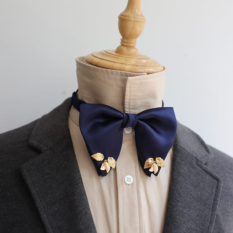 Men's Double-Layers Leaves Oversized Bow Tie Pocket Square - Image 8