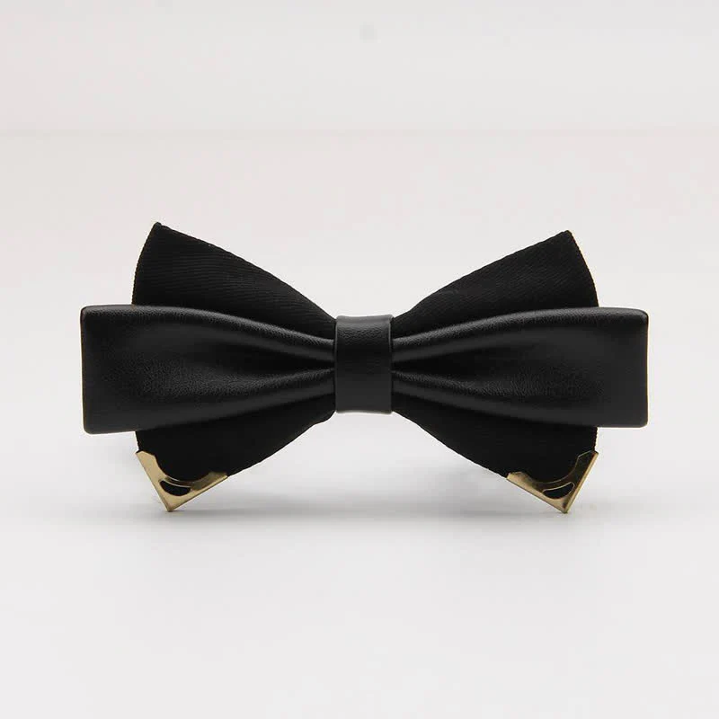 Men's Double Leather Golden Metal Edge Bow Tie - Image 6