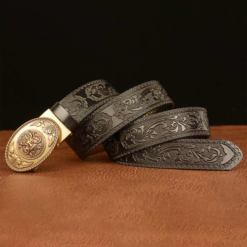 Men's Dragon Elliptical Buckle Leather Belt - Image 13