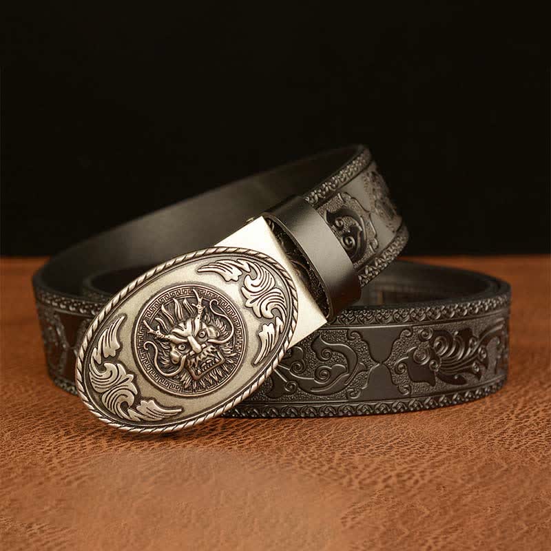 Men's Dragon Elliptical Buckle Leather Belt - Image 18