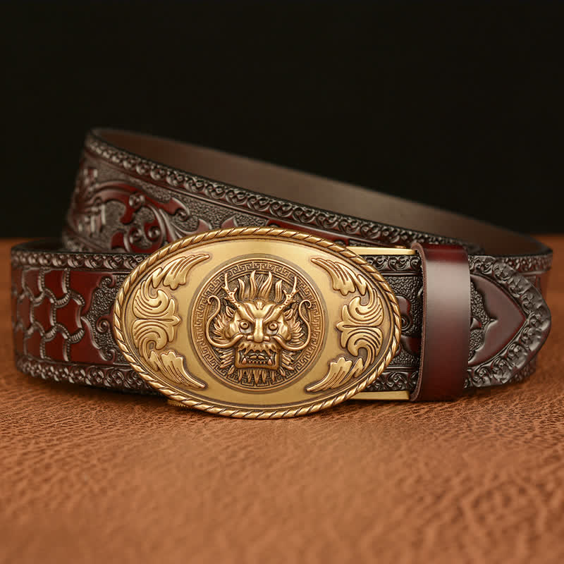 Men's Dragon Elliptical Buckle Leather Belt - Image 4