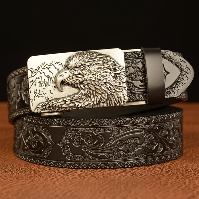 Men's Eagle Head Carved Leather Belt - Image 18