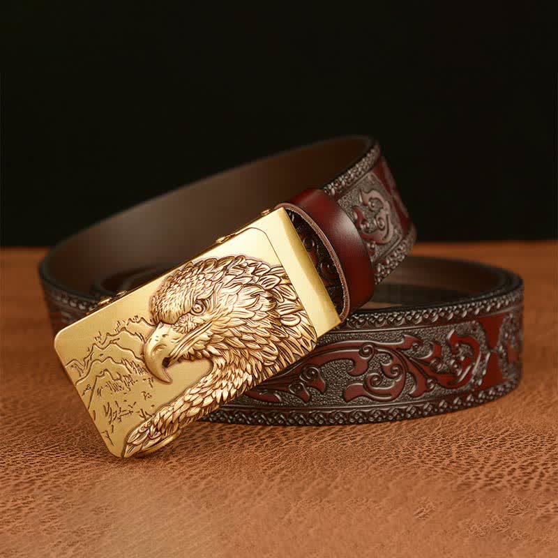 Men's Eagle Head Carved Leather Belt - Image 3