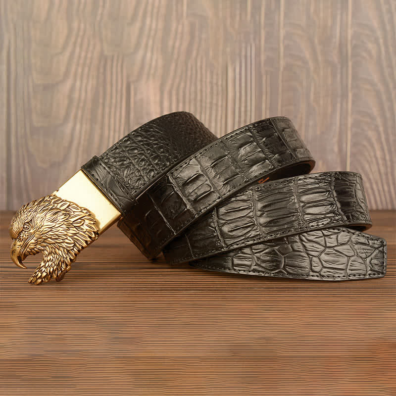 Men's Eagle Head Crocodile Embossed Leather Belt - Image 16