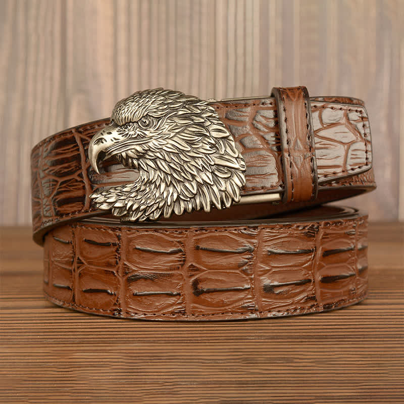 Men's Eagle Head Crocodile Embossed Leather Belt - Image 19