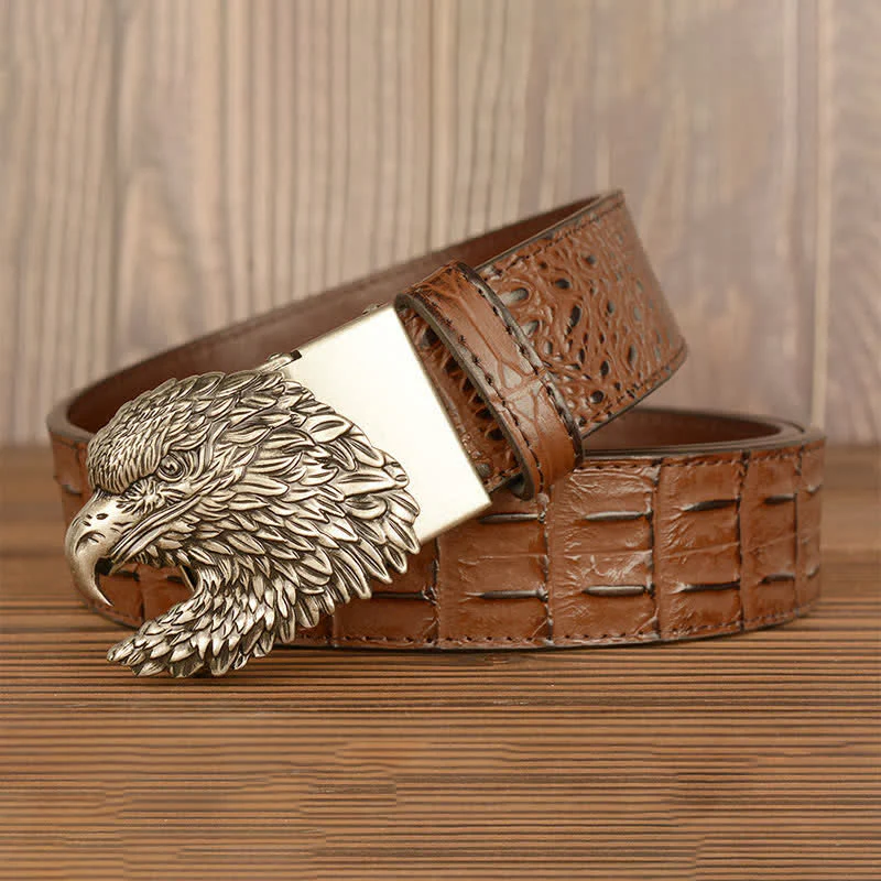 Men's Eagle Head Crocodile Embossed Leather Belt - Image 20