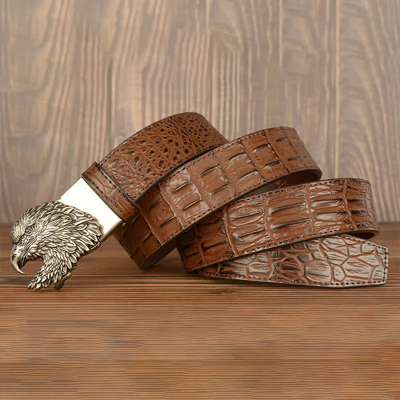 Men's Eagle Head Crocodile Embossed Leather Belt - Image 21