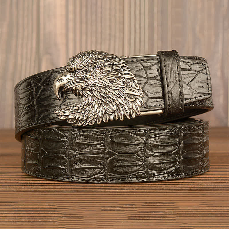 Men's Eagle Head Crocodile Embossed Leather Belt - Image 23