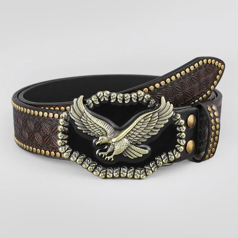 Men's Eagle Soaring Studded Western Leather Belt - Image 2