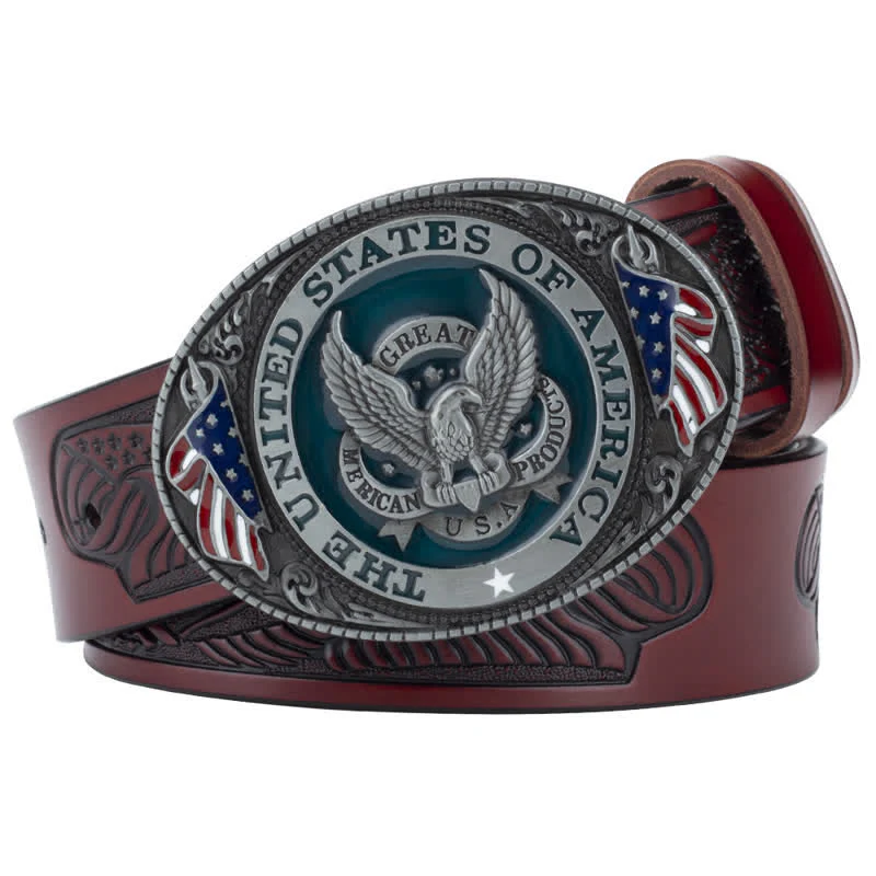 Men's Eagle Spread Wings Patriotic Buckle Leather Belt - Image 9