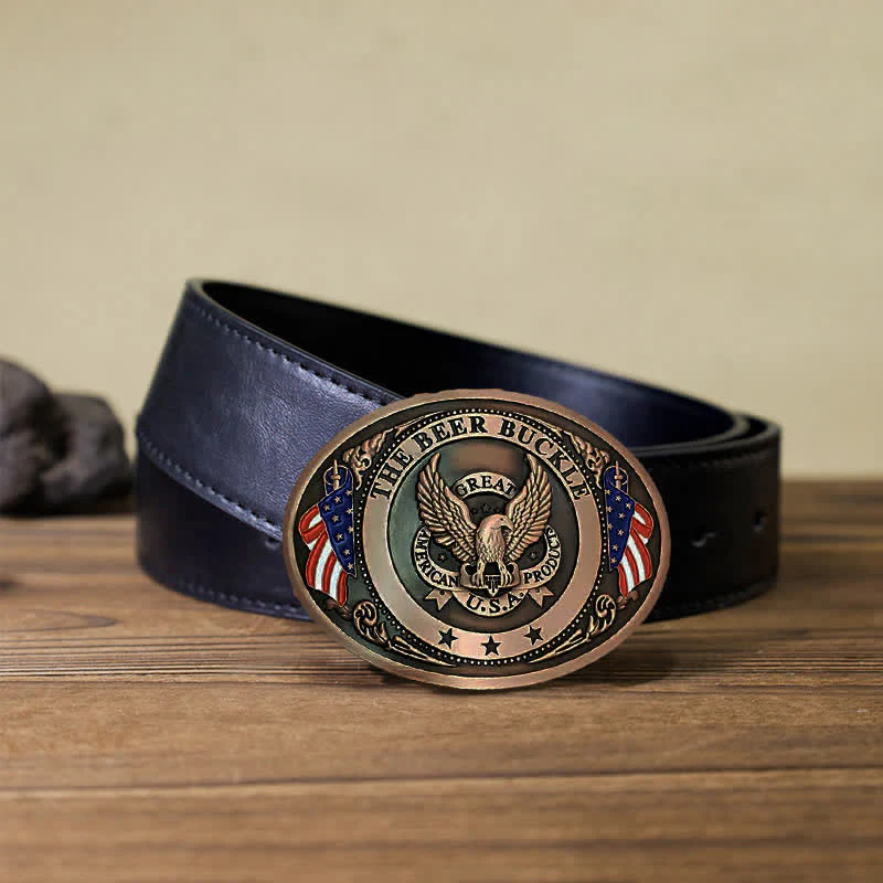 Men's DIY Eagle USA Flag Creative Beer Holder Buckle Leather Belt - Image 11