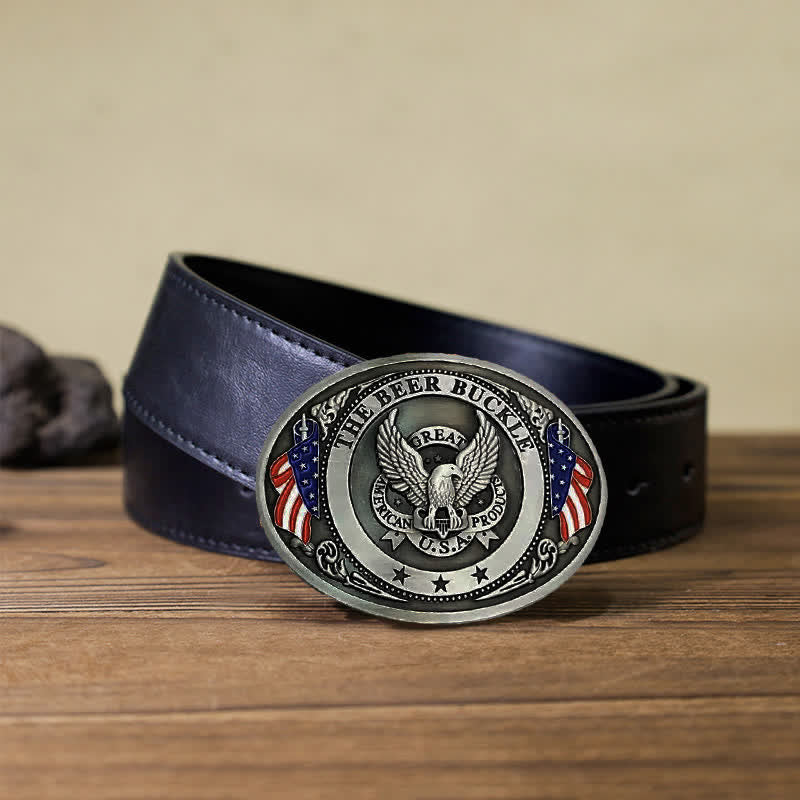Men's DIY Eagle USA Flag Creative Beer Holder Buckle Leather Belt - Image 12