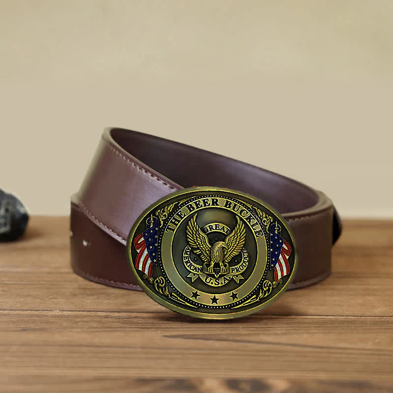 Men's DIY Eagle USA Flag Creative Beer Holder Buckle Leather Belt - Image 18