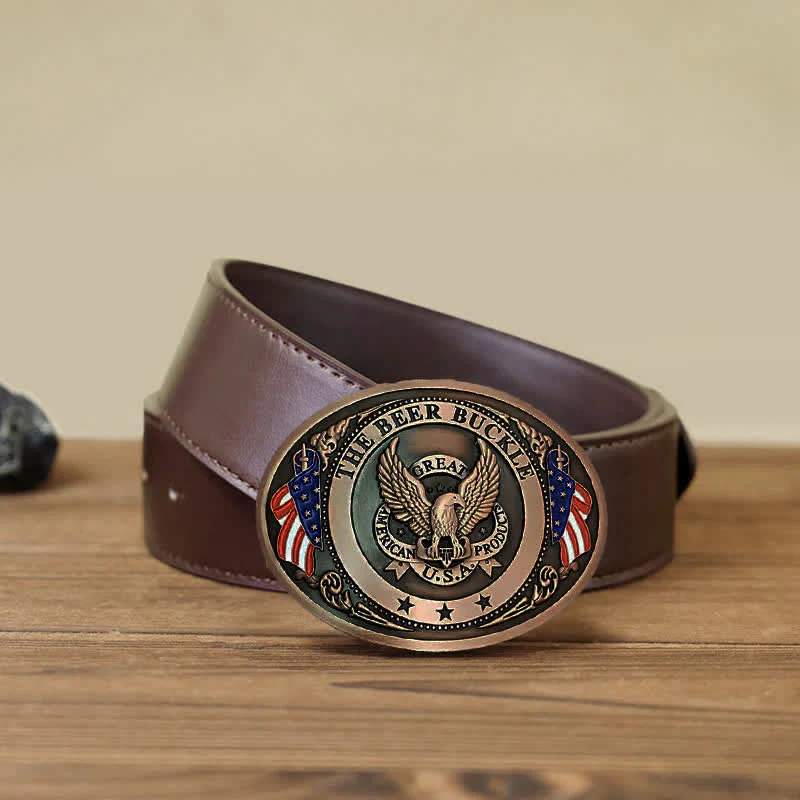 Men's DIY Eagle USA Flag Creative Beer Holder Buckle Leather Belt - Image 19