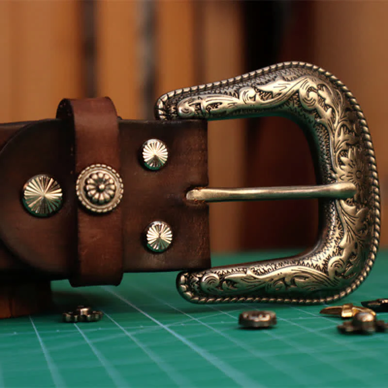Men's Elegant Carved Flower Buckle Leather Belt - Image 10