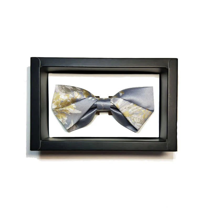 Men's Elegant Gray Yellow & White Floral Bow Tie - Image 5