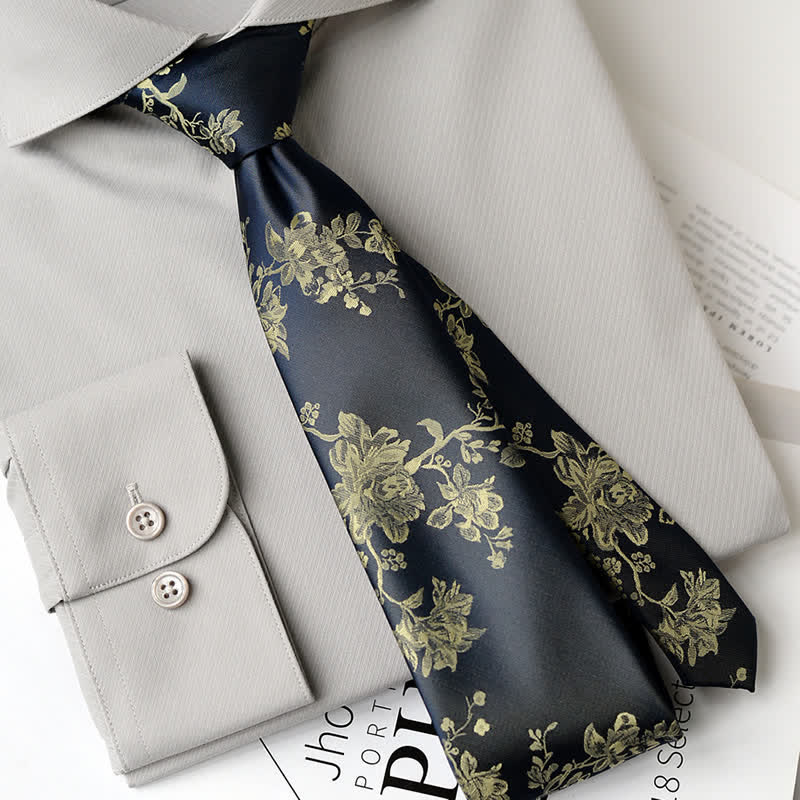 Men's Elegant Iris Floral Pattern Necktie - Image 2