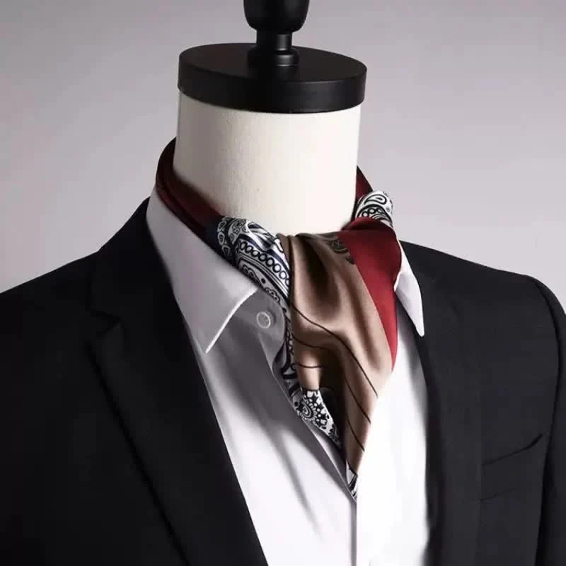 Men's Elegant Paisley Color Matching Imitated Silk Square Scarf - Image 3