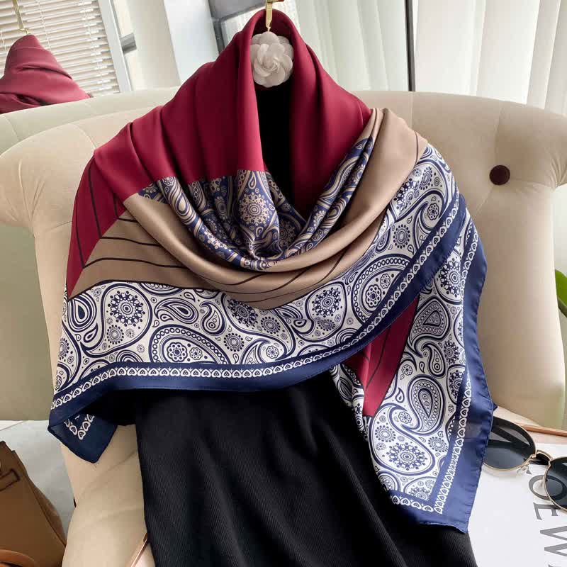 Men's Elegant Paisley Color Matching Imitated Silk Square Scarf - Image 4