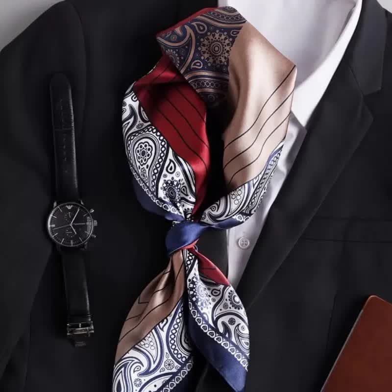 Men's Elegant Paisley Color Matching Imitated Silk Square Scarf - Image 5