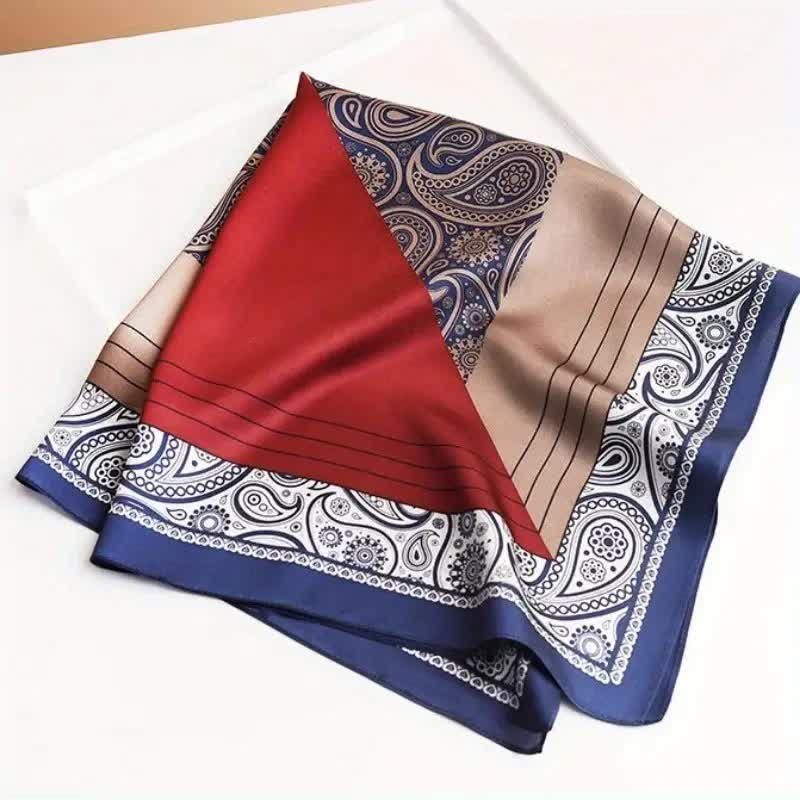 Men's Elegant Paisley Color Matching Imitated Silk Square Scarf - Image 6