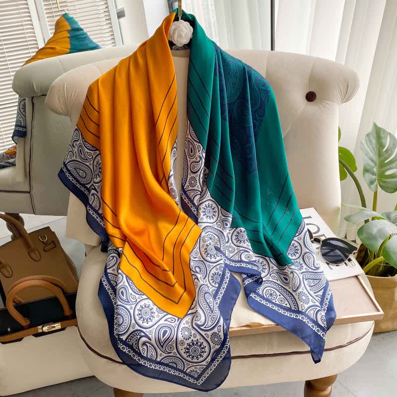 Men's Elegant Paisley Color Matching Imitated Silk Square Scarf - Image 9