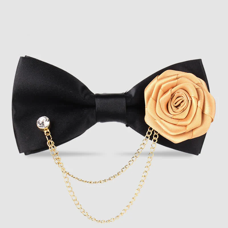 Men's Elegant Rose Golden Chain Decoration Bow Tie - Image 6
