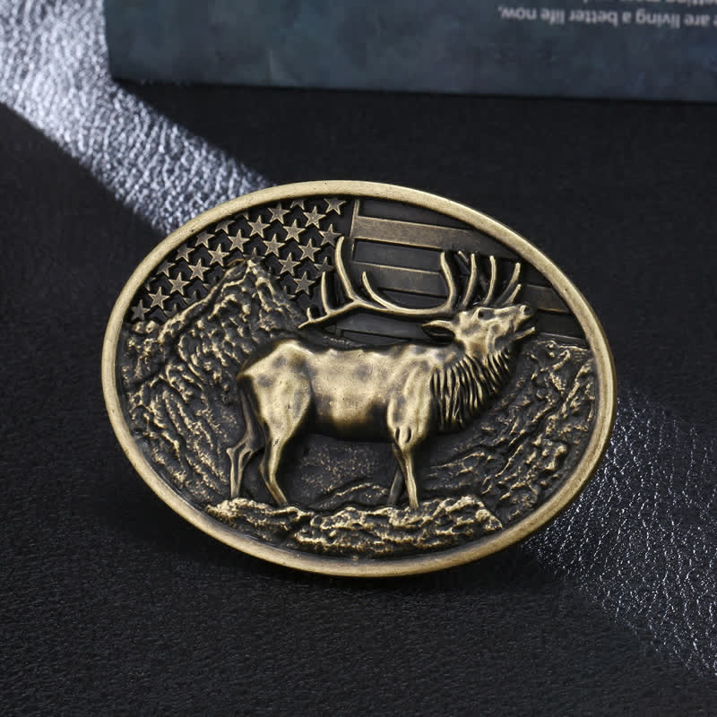 Men's DIY Elk Deer American Flag Buckle Leather Belt - Image 4