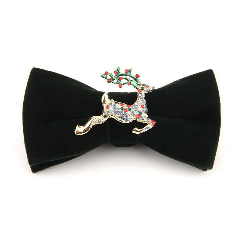 Men's Elk Head Rhinestone Christmas Velvet Bow Tie - Image 9