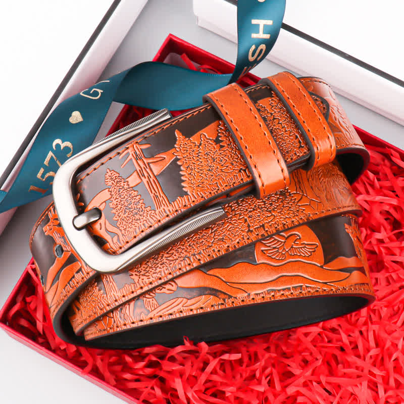 Men's Embossed Deer Animal Pattern Leather Belt - Image 2